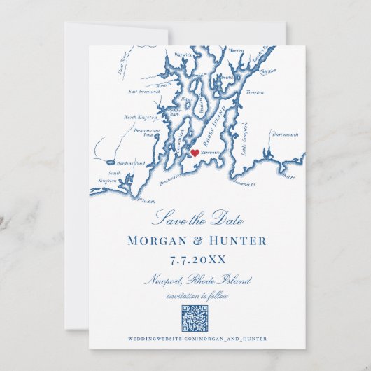 Newport Rhode Island Save the Date Eleganter QR-Co (Vorderseite)