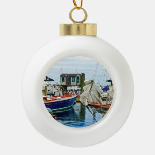 Newport RI - Gefaltete Segel Keramik Kugel-Ornament