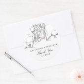 Newport RI Map Schwarz-weiße Gastgeschenk Hochzeit Runder Aufkleber (Umschlag)