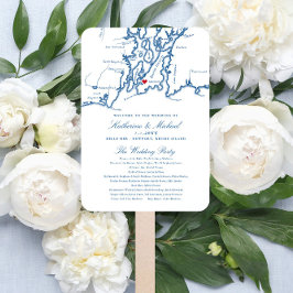 Newport, RI Map Wedding Program Elegant Navy Fächer