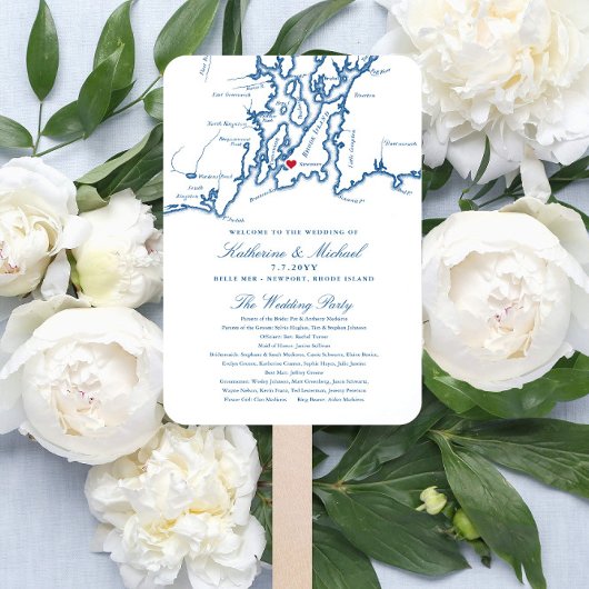 Newport, RI Map Wedding Program Elegant Navy Fächer