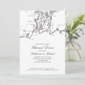 Newport RI Schwarz-weiß Wedding Probe Dinner Einladung (Stehend Vorderseite)