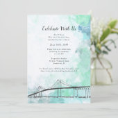 Newport, RI Thema-Wasser-Farbeinladung Einladung (Stehend Vorderseite)