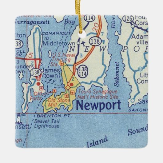 Newport RI Vintag Map Keramikornament (Vorderseite)