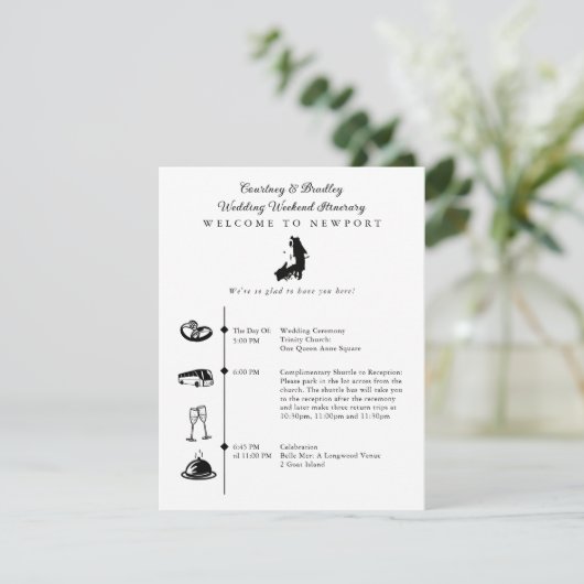 Newport RI Wedding Weekend Interreary Timeline Begleitkarte (Stehend Vorderseite)