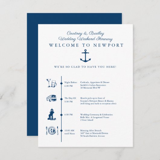 Newport RI Wedding Weekend Tour Timeline Encl Begleitkarte (Vorne/Hinten)