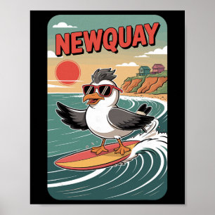 Newquay Beach Vibes, Lustige Retro-Sonnenuntergang Poster