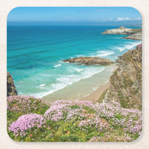 Newquay Strand in North Cornwall wilde Blume Klipp Rechteckiger Pappuntersetzer