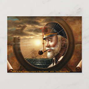 NEWS & Map Captain/Kompass oder Sea Captain Postca Postkarte