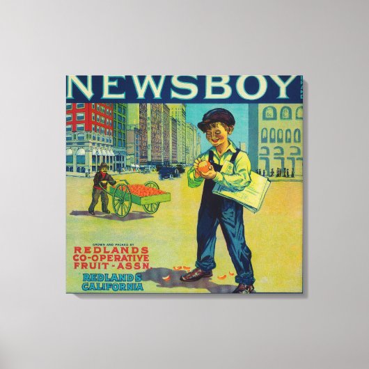 Newsboy Orange LabelRedlands, CA Leinwanddruck (Vorderseite)