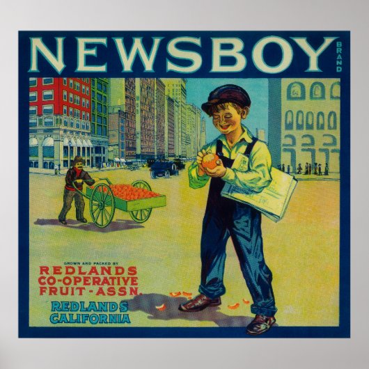 Newsboy Orange LabelRedlands, CA Poster (Vorne)