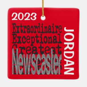 Newscaster Extraordinaire CUSTOM Keramikornament