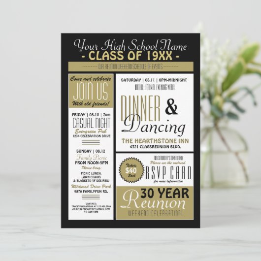 Newsletter Style High School Wiedersehen Einladung (Stehend Vorderseite)