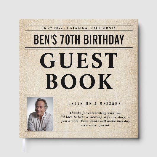 Newspaper Birthday News Funny Humorous Men 70th Gästebuch (Vorderseite)
