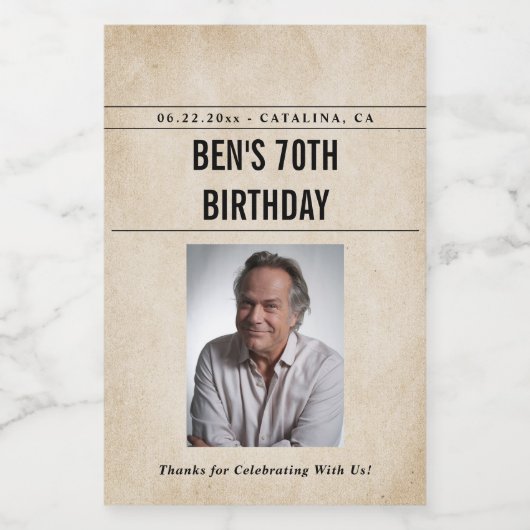 Newspaper Birthday News Funny Humorous Men 70th Weinetikett (Einzelnes Label)