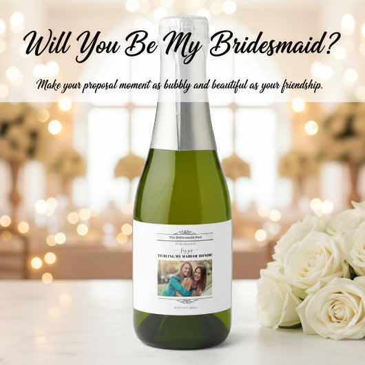 Newspaper Bridesmaid Proposal Retro Script Font Schaumweinetikett
