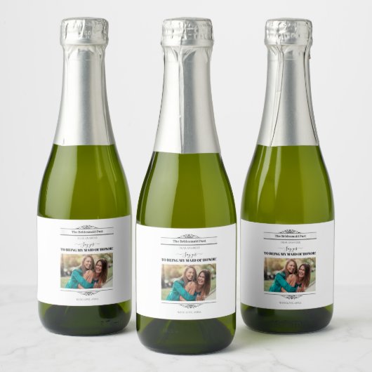 Newspaper Bridesmaid Proposal Retro Script Font Schaumweinetikett (Flaschen)