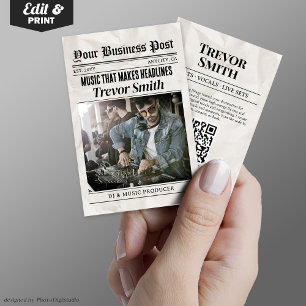 Newspaper Business Card, Live DJ Music Producer Telefonnummerkarte