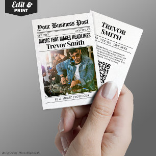 Newspaper Business Card, Live DJ Music Producer Telefonnummerkarte