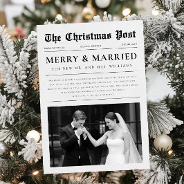 Newspaper Christmas Black and White Newlywed Photo Feiertagskarte
