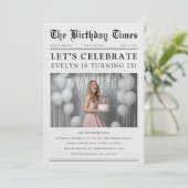Newspaper Classic Photo Birthday Celebration  Einladung (Stehend Vorderseite)