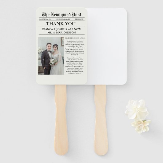 Newspaper Einziges Foto Hochzeit Vielen Dank Fächer (Vorne und Hinten)