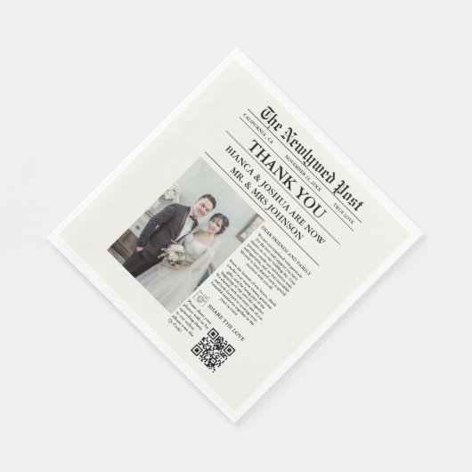 Newspaper Einziges Foto Hochzeit Vielen Dank Serviette (Ecke)