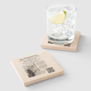 Newspaper Einziges Foto Hochzeit Vielen Dank Steinuntersetzer