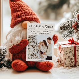Newspaper First Christmas Baby Family Foto Einziga Feiertagskarte