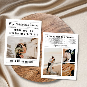 Newspaper FotoCollage Elegant Wedding Vielen Dank Karte