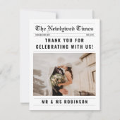 Newspaper FotoCollage Elegant Wedding Vielen Dank Karte (Vorderseite)