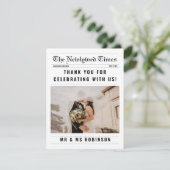 Newspaper FotoCollage Elegant Wedding Vielen Dank Karte (Stehend Vorderseite)