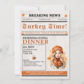 Newspaper Friendsgiving Dinner Thanksgiving Fall Einladung (Vorderseite)
