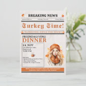 Newspaper Friendsgiving Dinner Thanksgiving Fall Einladung (Stehend Vorderseite)