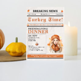Newspaper Friendsgiving Dinner Thanksgiving Fall Einladung