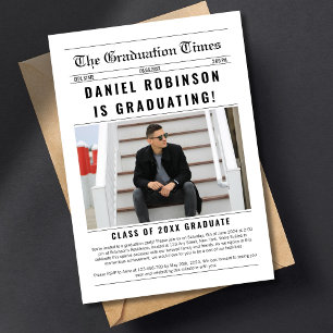 Newspaper Graduate Foto Stilvolle Abschluss 2024 Einladung