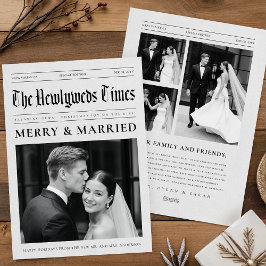 Newspaper Merry And Married Newlywed Wedding Photo Feiertagskarte
