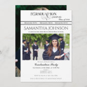 Newspaper Modern Script 2 Fotos Graduation Party Einladung (Vorne/Hinten)