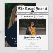 Newspaper Modern Tassel 2 Fotos Graduierungsparty Einladung (Vorne/Hinten)