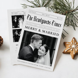 Newspaper Newlywed Black and White Photo Christmas Feiertagskarte