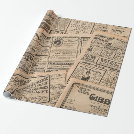 Newspaper pages with antique advertising. Vintage Geschenkpapier (Ungerollt)