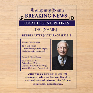 Newspaper Style Doctor Retirement Card | Custom Acryleinladungen