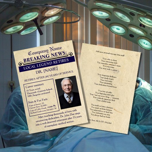 Newspaper Style Doctor Retirement Card | Custom Einladung