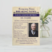 Newspaper Style Doctor Retirement Card | Custom Einladung (Stehend Vorderseite)