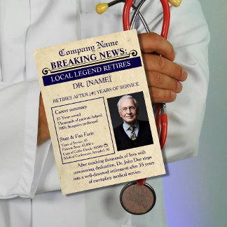 Newspaper Style Doctor Retirement Card | Custom Postkarte