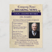Newspaper Style Doctor Retirement Card | Custom Postkarte (Vorderseite)