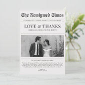 Newspaper Style Newlywed Wedding Thank You Dankeskarte (Stehend Vorderseite)