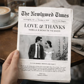 Newspaper Style Newlywed Wedding Thank You Dankeskarte