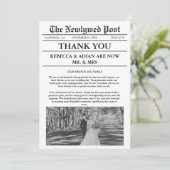 Newspaper Style Unique Photo Wedding Thank You  Einladung (Stehend Vorderseite)