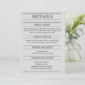 Newspaper-Style Wedding Details Card (Stehend Vorderseite)